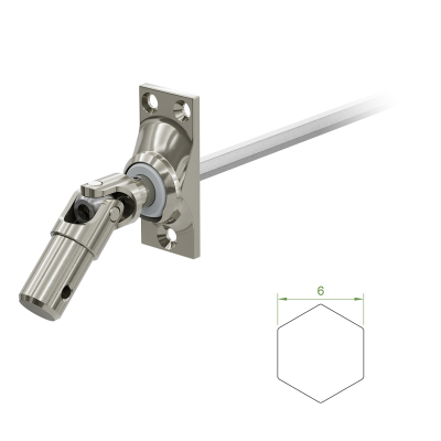 Geiger Gelenklager 45°- G034 | Grundplatte 22 x 52 mm | Kurbelzapfen 13,9 mm | 6 mm Sechskant - Länge 300 mm