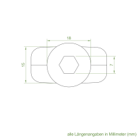Geiger Ovale Öse aus Zinkdruckguss | Innen-6-kant 7 mm | Querbohrung 4 mm