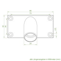 Geiger Gelenklager 90°- G090 | Grundplatte 85 x 42 mm | Kurbelzapfen 11,9 mm | 6 mm Sechskant - Länge 300 mm