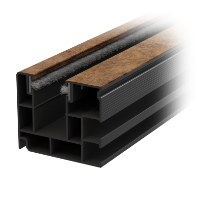 Maxi Kunststoff-Rolladen-Führungsschiene mit Bürstendichtung in golde oak.