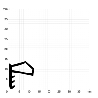 Maßstabgetreuer Profilquerschnitt der Zimmertürdichtung ZT043 auf Millimeterpapier.