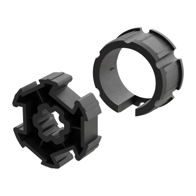 Technische Zeichnung von Adapter und Mitnehmer für Nutwelle 63 N.