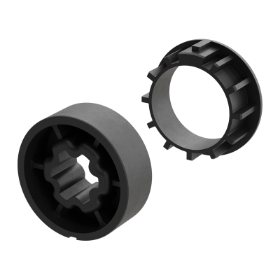 Technische Zeichnung von Adapter und Mitnehmer für Rundrohr Ø 50 mm.