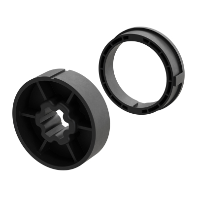 Technische Zeichnung von Adapter und Mitnehmer für Rundrohr Ø 60 mm.
