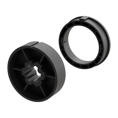 Technische Zeichnung von Adapter und Mitnehmer für Rundrohr Ø 63 mm.