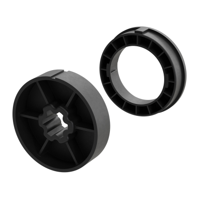 Technische Zeichnung von Adapter und Mitnehmer für Rundrohr Ø 70 mm.