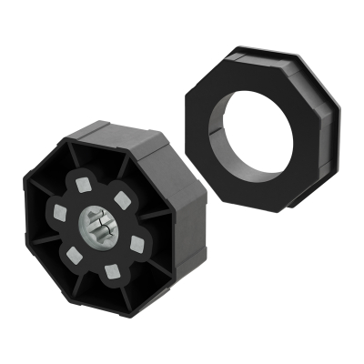 Technische Zeichnung von Adapter und Mitnehmer für Achtkant-Stahlwelle SW 102.