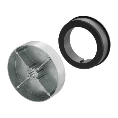 Technische Zeichnung von Adapter und Mitnehmer für Rundrohr Ø 133 mm.