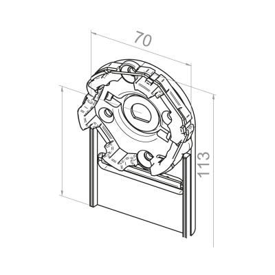 Technische Zeichnung des Motorlagers mit Bemaßung.
