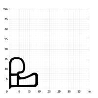 Maßstabgetreuer Profilquerschnitt der Stahlzargendichtung SZ187 auf Millimeterpapier.