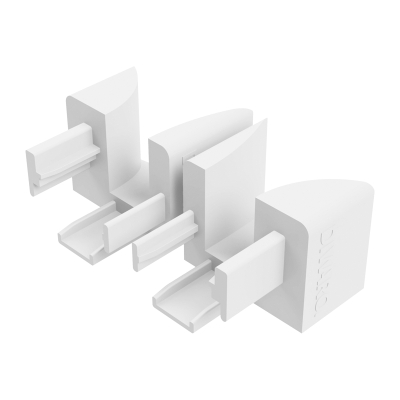 Abbildung des linken und rechten Einlauftrichter in den Maßen 32 x 42 mm, in der Farbe weiß.