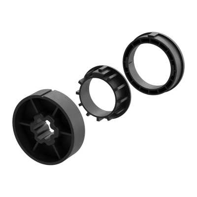 Technische Zeichnung des Mitnehmers für Rundrohr Ø 63 mm mit Bemaßung.