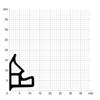 Maßstabgetreuer Profilquerschnitt auf Millimeterpapier der Stahlzargendichtung SZ026.