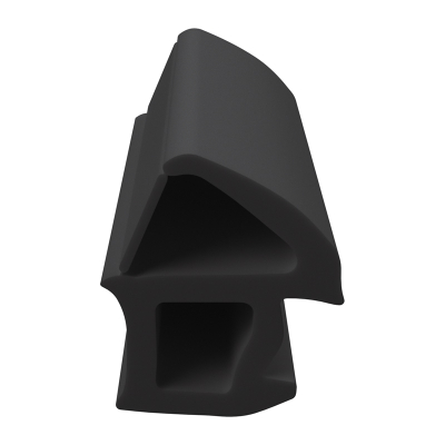 3D Modell der Stahlzargendichtung SZ027 in schwarz für senkrechte Nuten zum Türblatt mit integriertem Ausreißsteg.