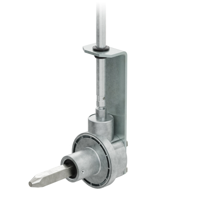 Geiger Schwimmbadgetriebe SBG07 |  4,4:1 | Abtrieb 15 mm | Zapfen 15 x 78 mm Niro | Kurbel montiert | Getriebehalter verzinkt