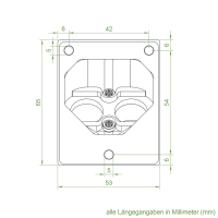 Geiger Versatz - Gelenklager 90° - G121 | Luftdicht | Grundplatte 53 x 65 mm | Links | Kurbelzapfen 11,9 mm | 6 mm Vierkant 300 mm