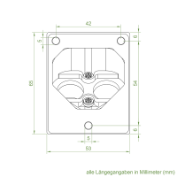 Geiger Versatz - Gelenklager 90 ° - G130  | Luftdicht | Grundplatte 53 x 65 mm | Rechts | Kurbelzapfen 11,9 mm | 6 mm Vierkant 300 mm