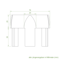 Technische Zeichnung des EInlauftrichters mit den Maßen 77 x 37 mm.