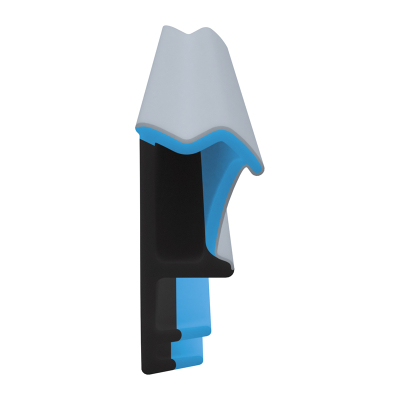 3D Modell der Flügelfalzdichtung FF106 in grau für seitliche Nuten.