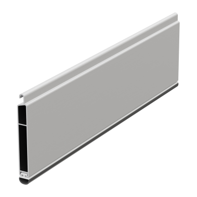 Hohlkammer-Endleiste aus Aluminium mit PVC-Enstab in silber eloxiert.