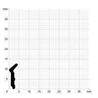 Maßstabgetreuer Profilquerschnitt der Lippendichtung LP039 auf Millimeterpapier.
