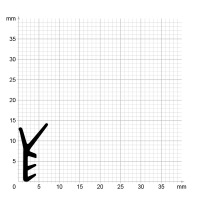 Maßstabgetreuer Profilquerschnitt der Lippendichtung LP044 auf Millimeterpapier.