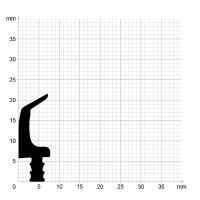 Maßstabgetreuer Profilquerschnitt der Lippendichtung LP049 auf Millimeterpapier.