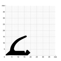 Maßstabgetreuer Profilquerschnitt der Lippendichtung LP050 auf Millimeterpapier.