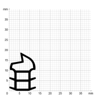 Maßstabgetreuer Profilquerschnitt der Stahlzargendichtung SZ044 auf Millimeterpapier.