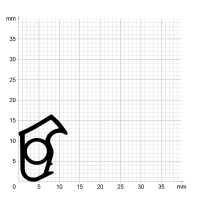 Maßstabgetreuer Profilquerschnitt der Stahlzargendichtung SZ045 auf Millimeterpapier.