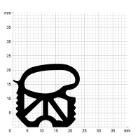 Maßstabgetreuer Profilquerschnitt der Stahlzargendichtung SZ047 auf Millimeterpapier.