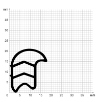 Maßstabgetreuer Profilquerschnitt der Stahlzargendichtung SZ049 auf Millimeterpapier.