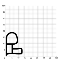 Maßstabgetreuer Profilquerschnitt der Stahlzargendichtung SZ052 auf Millimeterpapier.