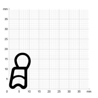 Maßstabgetreuer Profilquerschnitt der Stahlzargendichtung SZ056 auf Millimeterpapier.