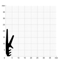 Maßstabgetreuer Profilquerschnitt der Lippendichtung LP065 auf Millimeterpapier.