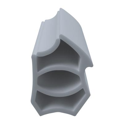 3D Modell der Stahlzargendichtung SZ058 in grau für senkrechte Nuten zum Tüblatt mit integriertem Ausreißsteg.