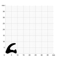 Maßstabgetreuer Profilquerschnitt der Lippendichtung LP069 auf Millimeterpapier.