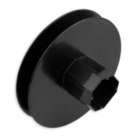 Mini-Gurtsscheibe in schwarz aus Kunststoff mit verzinktem Stift und 120 mm Durchmesser.