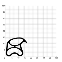 Maßstabgetreuer Profilquerschnitt der Stahlzargendichtung SZ060 auf Millimeterpapier.