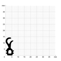 Maßstabgetreuer Profilquerschnitt der Lippendichtung LP071 auf Millimeterpapier.