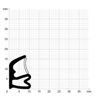 Maßstabgetreuer Profilquerschnitt der Stahlzargendichtung SZ061 mit integriertem Ausreißsteg auf Millimeterpapier.