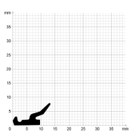 Maßstabgetreuer Profilquerschnitt der Lippendichtung LP073 auf Millimeterpapier.