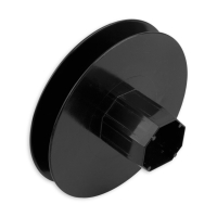 Mini-Gurtsscheibe in schwarz aus Kunststoff mit verzinktem Stift und 120 mm Durchmesser.
