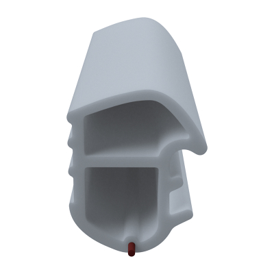 3D Modell der Stahlzargendichtung SZ067 in grau für senkrechte Nuten zum Tüblatt mit integriertem Antidehnungsfaden.