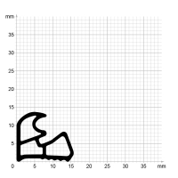 Maßstabgetreuer Profilquerschnitt der Stahlzargendichtung SZ070 auf Millimeterpapier.