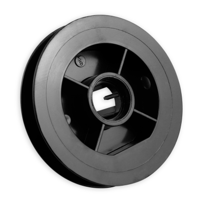 Mini-Gurtsscheibe in schwarz aus Kunststoff mit 135 mm Durchmesser.