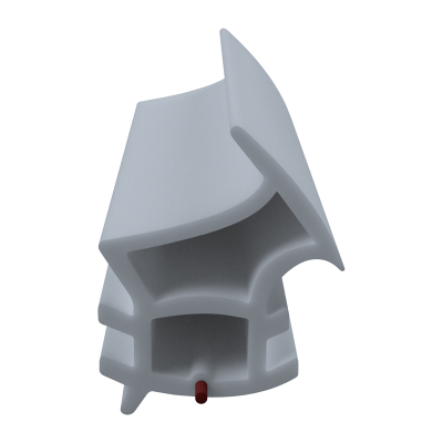 3D Modell der Stahlzargendichtung SZ076 in grau für senkrechte Nuten zum Tüblatt mit integriertem Antidehnungsfaden.