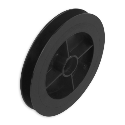 Mini-Gurtsscheibe in schwarz aus Kunststoff mit 160 mm Durchmesser.