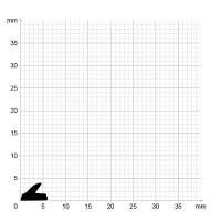 Maßstabgetreuer Profilquerschnitt der Lippendichtung LP095 auf Millimeterpapier.