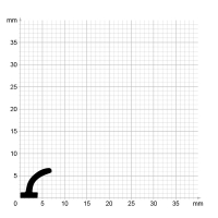 Maßstabgetreuer Profilquerschnitt der Lippendichtung LP096 auf Millimeterpapier.